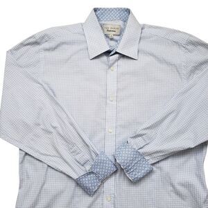 Ted Baker Endurance Dress Shirt Mens 16 34/35 Geometric Flip Cuff Long Sleeve
